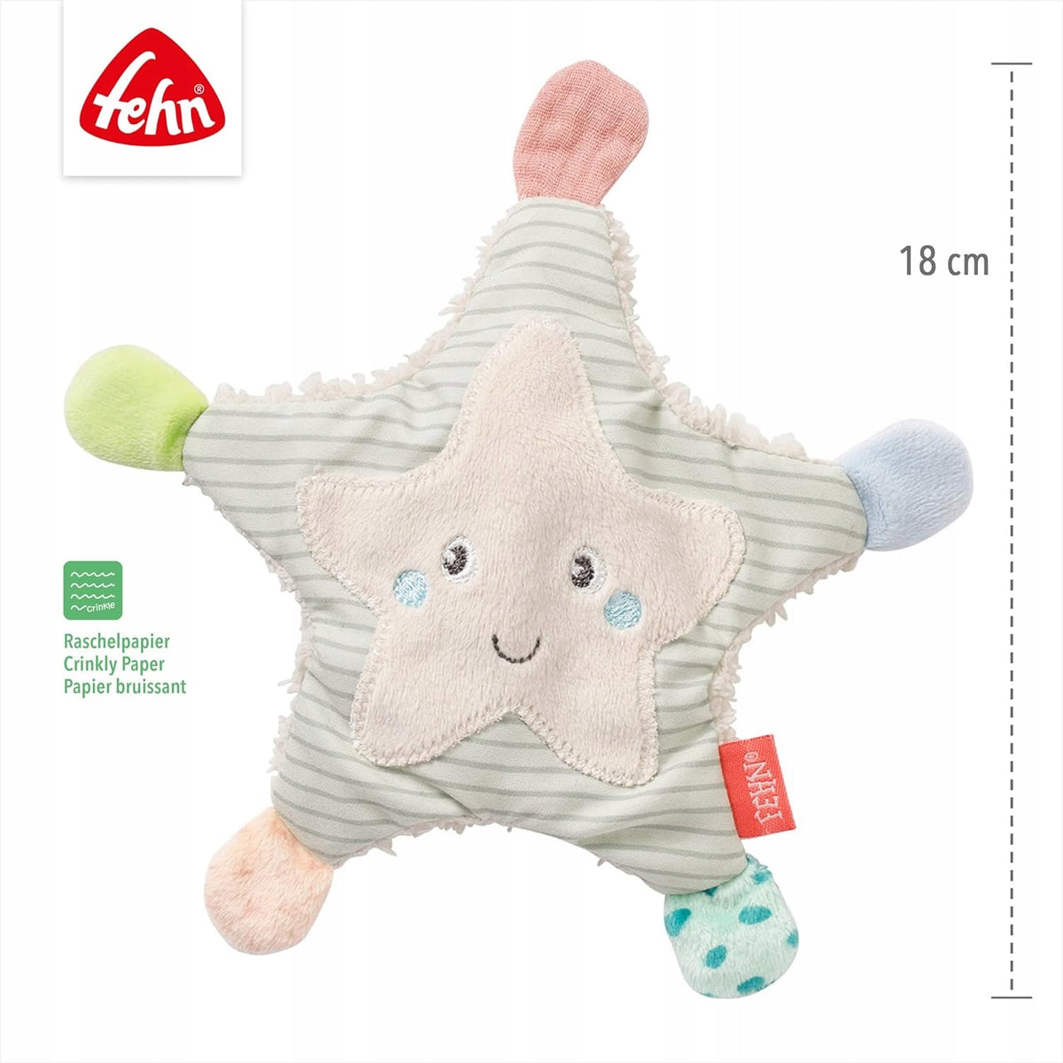 FEHN Morskie Stworzenia szeleszczący pluszowy rozgwiazda SENSOR, sensoryczna zabawka dla niemowląt 18 cm