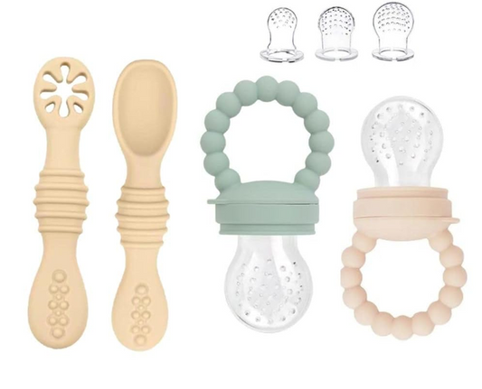 STONNY mordedor dispensador de frutas para bebés 3-24 meses 2 unidades + 6 boquillas y 2 cucharas