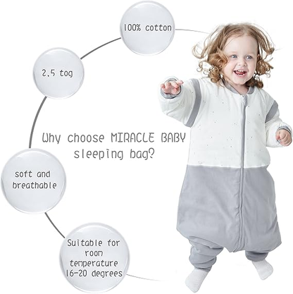 MIRACLE BABY saco de dormir de invierno 2,5 TOG 90 con mangas desmontables