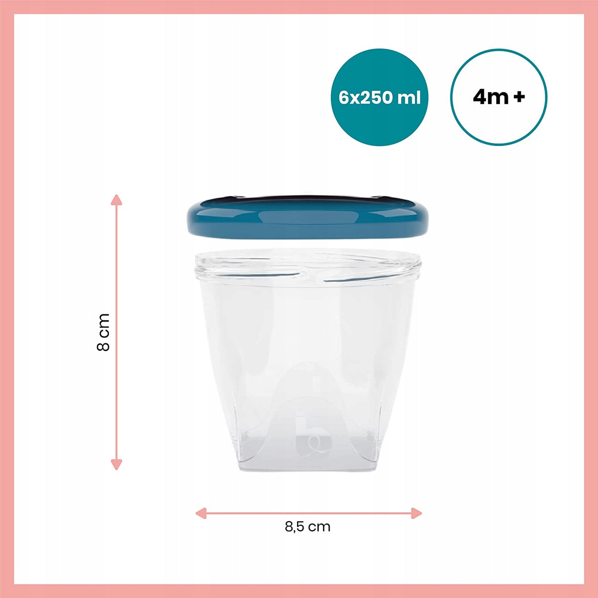 BABYMOOV Babybols pojemniki 6 x 250 ml, przezroczysty pojemnik z hermetycznym zamknięciem, 4m+