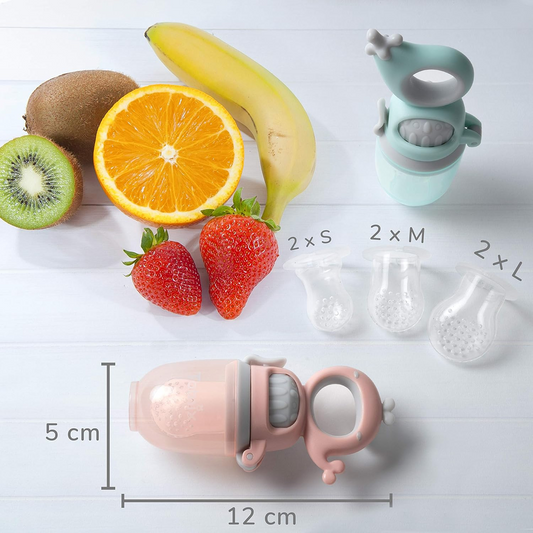 mordedor dispensador de frutas para bebés 3 m+ 2 unidades 6 boquillas