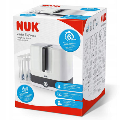 NUK Vario Express sterylizator parowy 6 minut do szybkiej i bezpiecznej sterylizacji butelek oraz akcesoriów dziecięcych