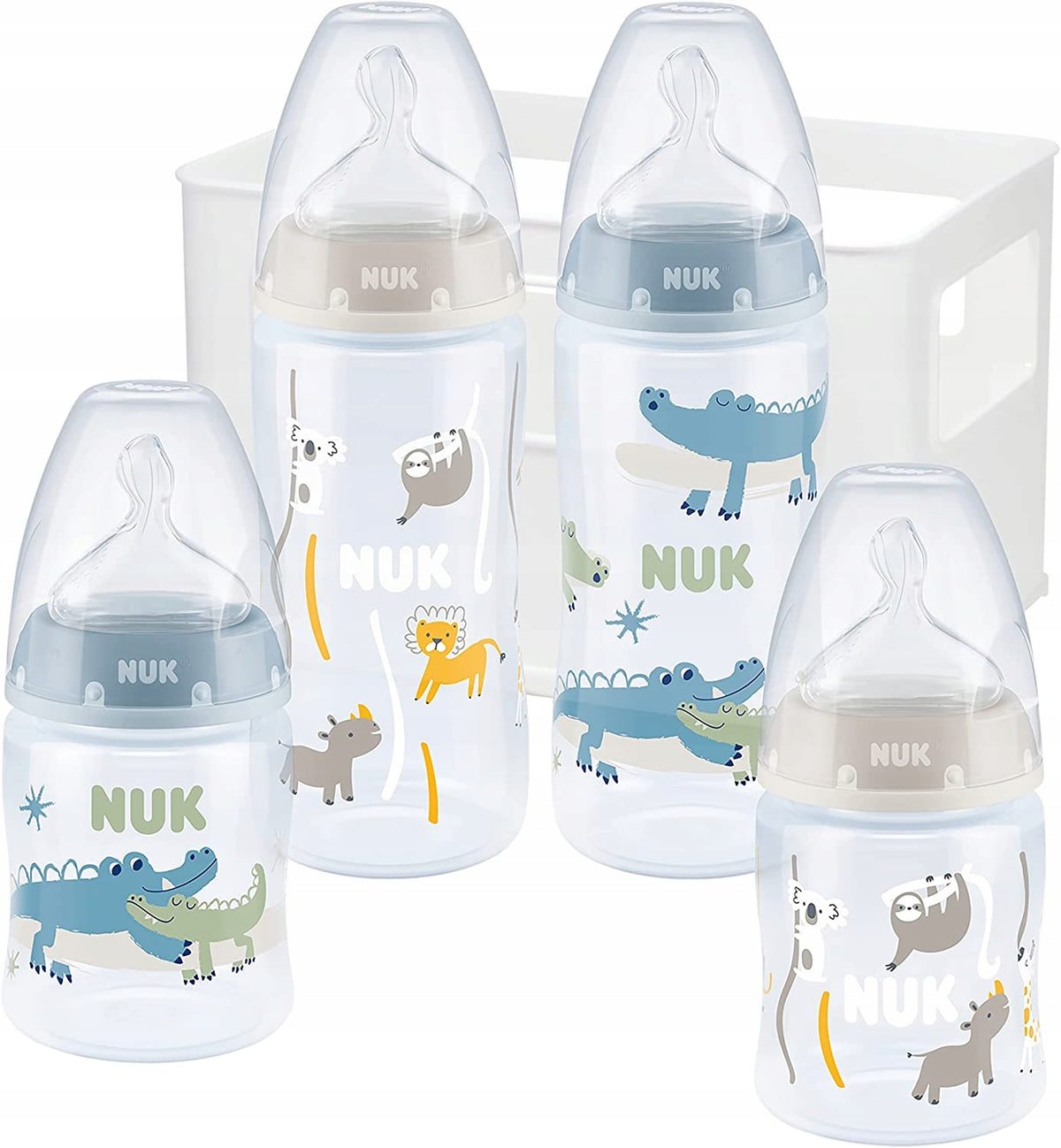 NUK First Choice+ set de inicio 4 biberones + cesta organizadora 0-6 m