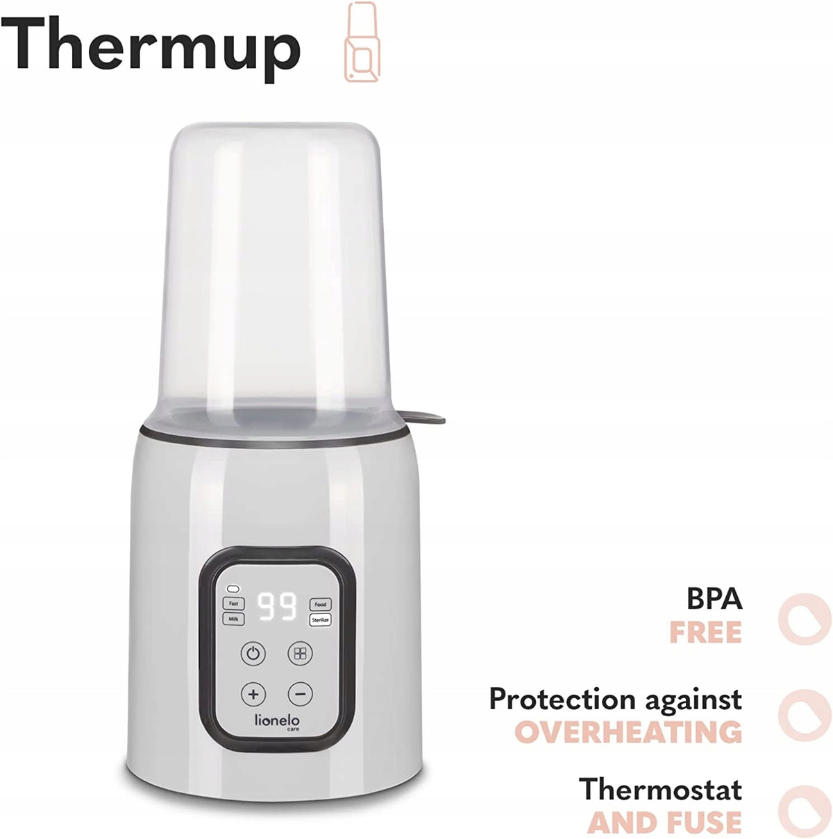 LIONELO podgrzewacz do butelek Thermup, BPA free, z ochroną przed przegrzaniem i termostatem
