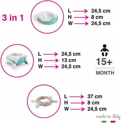 OK BABY 3W1 Nocnik Turystyczny Nakładka + worki, 3 w 1, 15+ miesięcy, biało-turkusowy