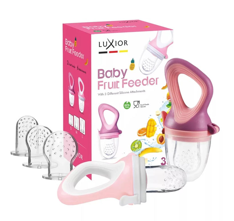 LUXIOR dispensador de chupete para frutas para niños de 3-12 meses 2 piezas 6 boquillas