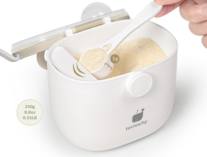 TERMICHY pojemnik na mleko modyfikowane 500 ml 250 g + miarka, biało-beżowy dozownik z łyżeczką