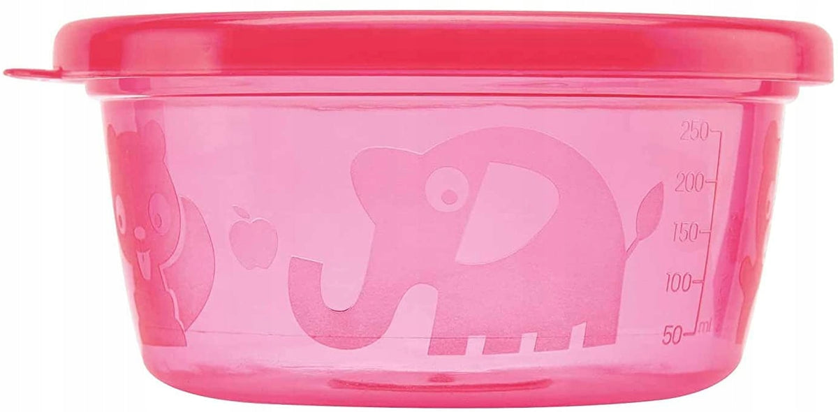 NUBY pojemniki na przekąski 6x300, różowy pojemnik 300 ml z pokrywką do mikrofalówki i zmywarki