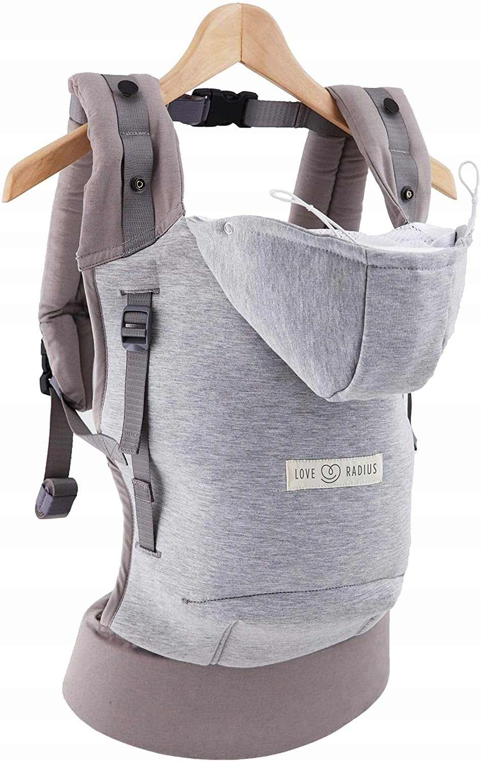 LOVE RADIUS nosidełko ergonomiczne z kapturem HOODIE CARRIER, szare, fizjologiczne nosidło dla dziecka