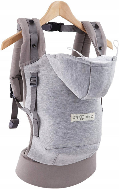 LOVE RADIUS nosidełko ergonomiczne z kapturem HOODIE CARRIER, szare, fizjologiczne nosidło dla dziecka