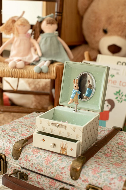 TROUSSELIER caja de música con mecanismo de cuerda 10,5 x 8,5 cm PETER RABBIT