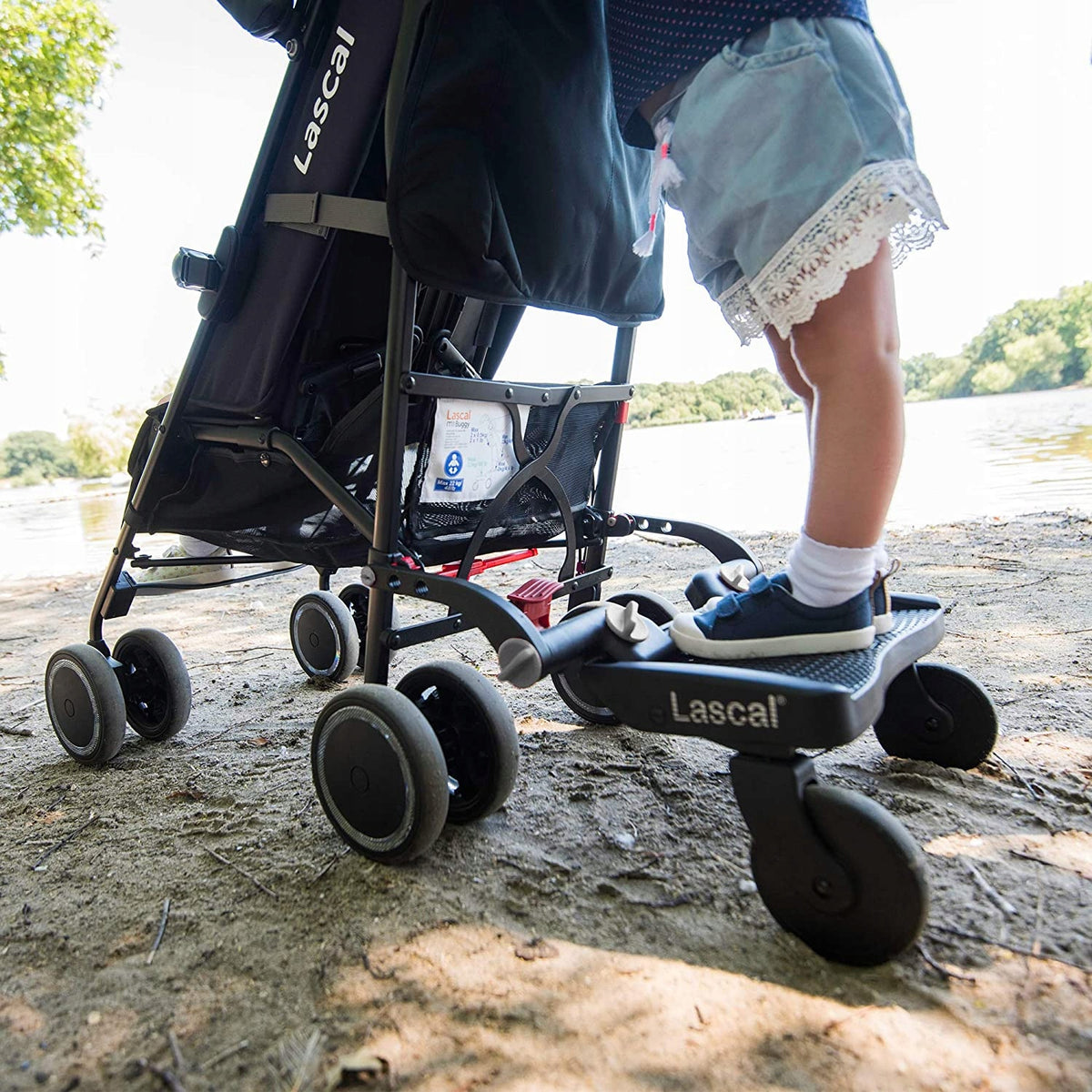 LASCAL Buggy Board Mini DOSTAWKA uniwersalna 22kg, czarna dostawka do wózka dla dziecka 2-5 lat, łatwy montaż