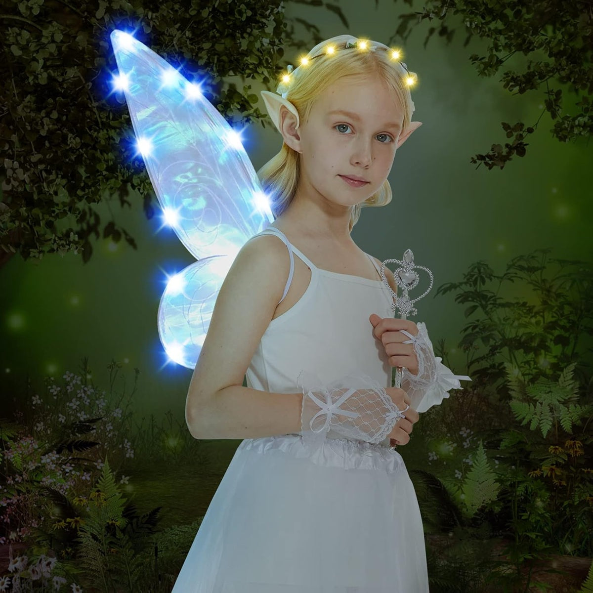 FORMIZON alas de hada con luces LED + varita, corona y orejas 46 x 65 cm