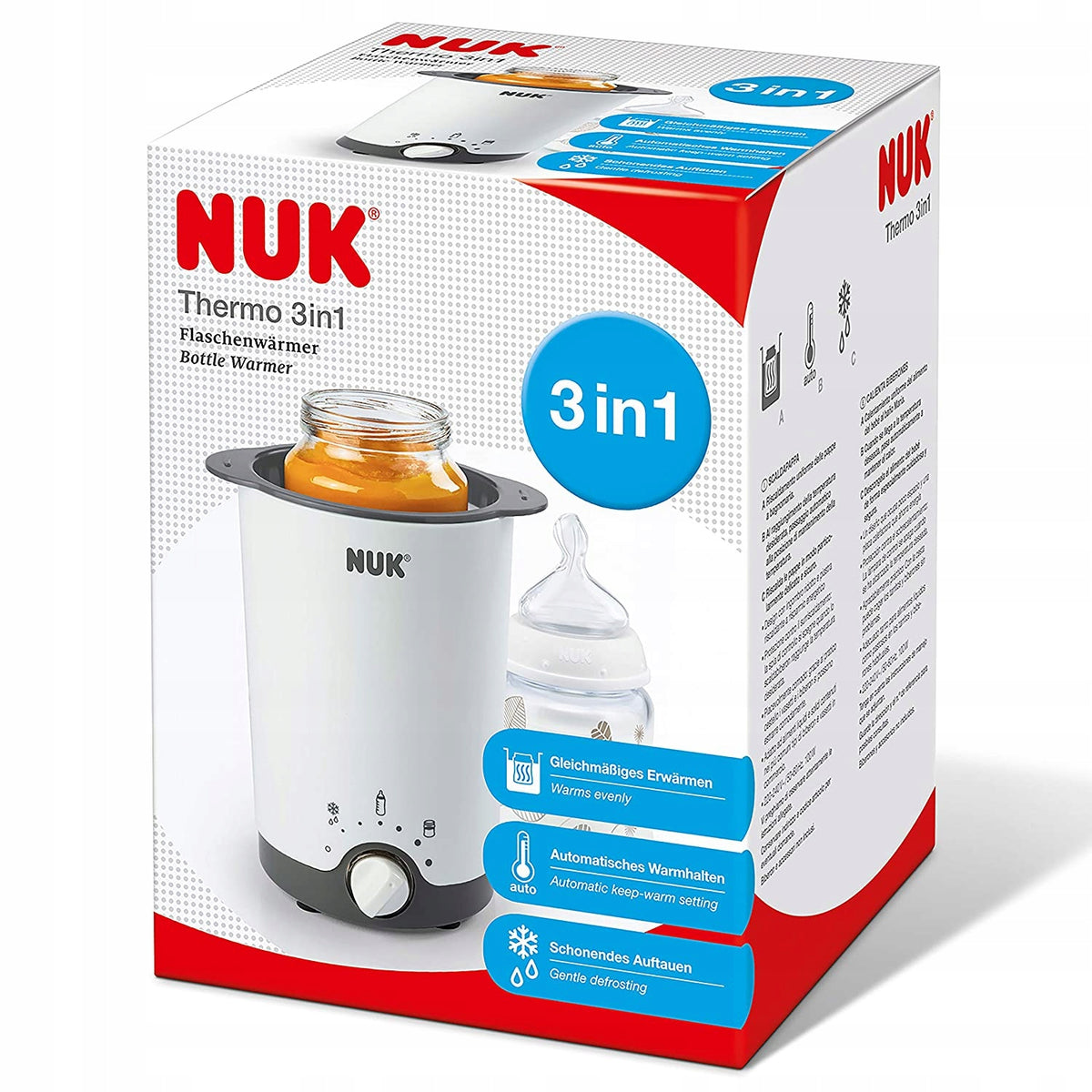 NUK Thermo 3w1 podgrzewacz do butelek i słoiczków biało-czarny, 3 w 1: rozmrażanie, podgrzewanie i utrzymanie ciepła