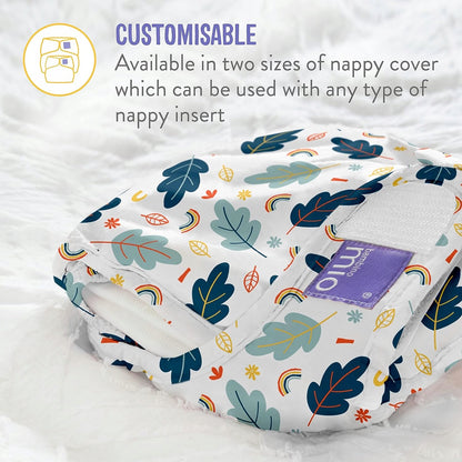 BAMBINO MIO otulacz na pieluchę 9kg+ żyrafy, wielorazowy niebieski otulacz z nadrukiem liści