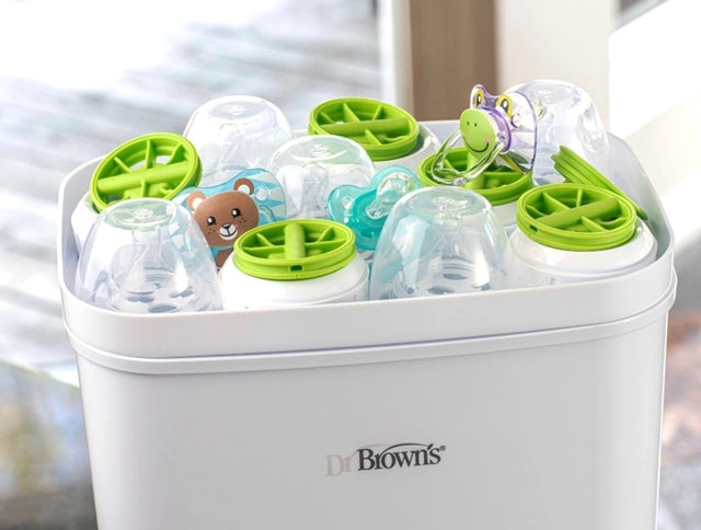 DR BROWN'S esterilizador y secadora 2en1 para 6 biberones, 55 minutos + 2 filtros HEPA