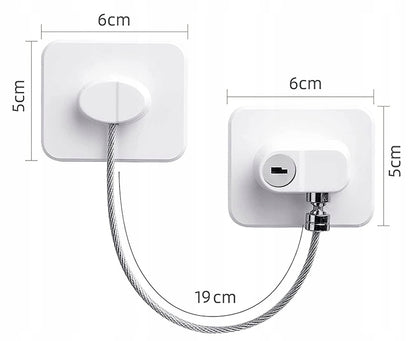 CHILD SAFETY LOCKprotection of cupboards, drawers, fridges, cookerscolour whitedimensions indicated in one of