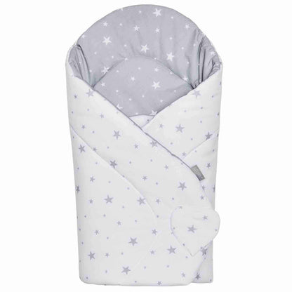 SEVIRA KIDS rożek becik 80 x 80 cm, dwustronny szaro-biały becik Minky w gwiazdki dla niemowląt