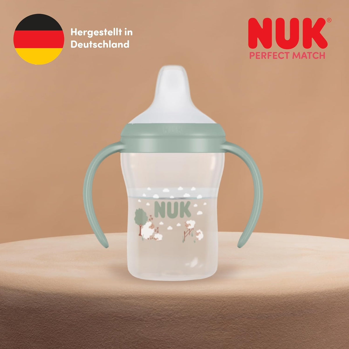 NUK Perfect Match kubek niekapek 150ml 6m+ ŚWIECI W CIEMNOŚCI, niebieski, z uchwytami