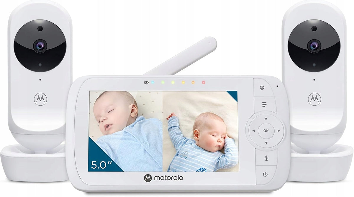 MOTOROLA VM35-2 niania elektroniczna 5" + 2 kamery, biały zestaw z ekranem LCD 5" i monitorowaniem dziecka