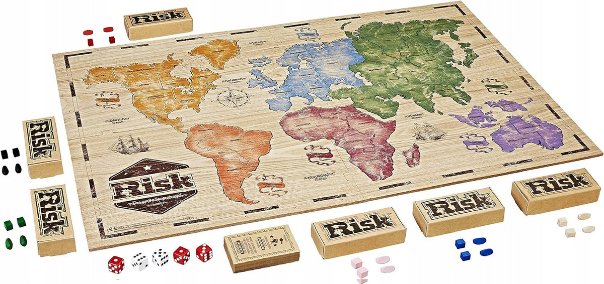 HASBRO Risk gra strategiczna drewniane plansza i pionki J. FRANCUSKI, drewniana plansza i pionki