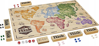 HASBRO Risk gra strategiczna drewniane plansza i pionki J. FRANCUSKI, drewniana plansza i pionki