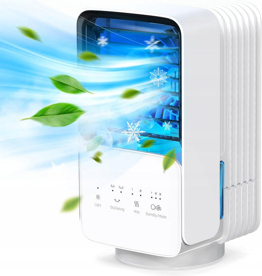 OMISOON Mini enfriador de aire climatizador 700 ml con panel táctil y luz