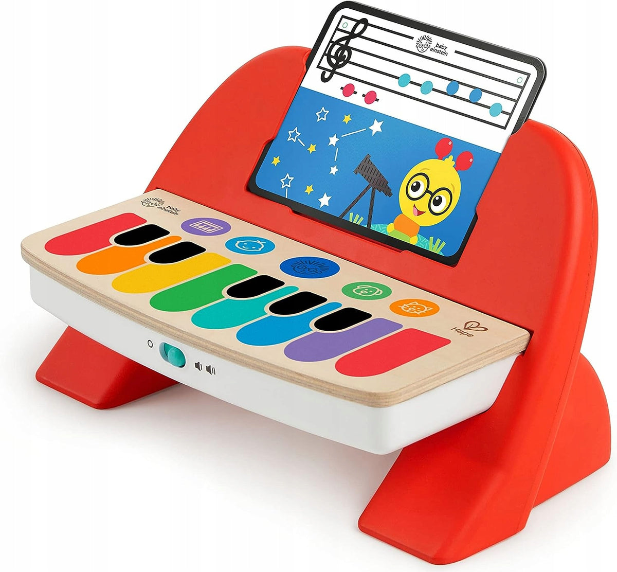 HAPE Cal's First drewniane pianinko dotykowe z nutkami 6 melodii, czerwone, dla dzieci 6 m+