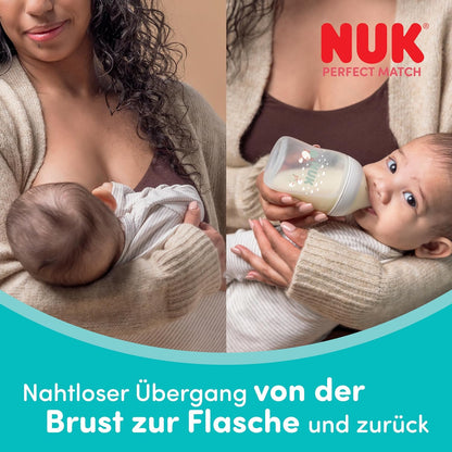 NUK Perfect Match butelka antykolkowa 150 ml 0+ do karmienia, z systemem antykolkowym i wskaźnikiem Temperature Control