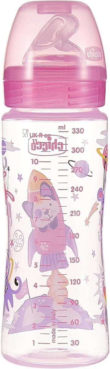 CHICCO butelka Well Being 4m+ 330ml antykolkowa butelka dla niemowląt z silikonowym smoczkiem