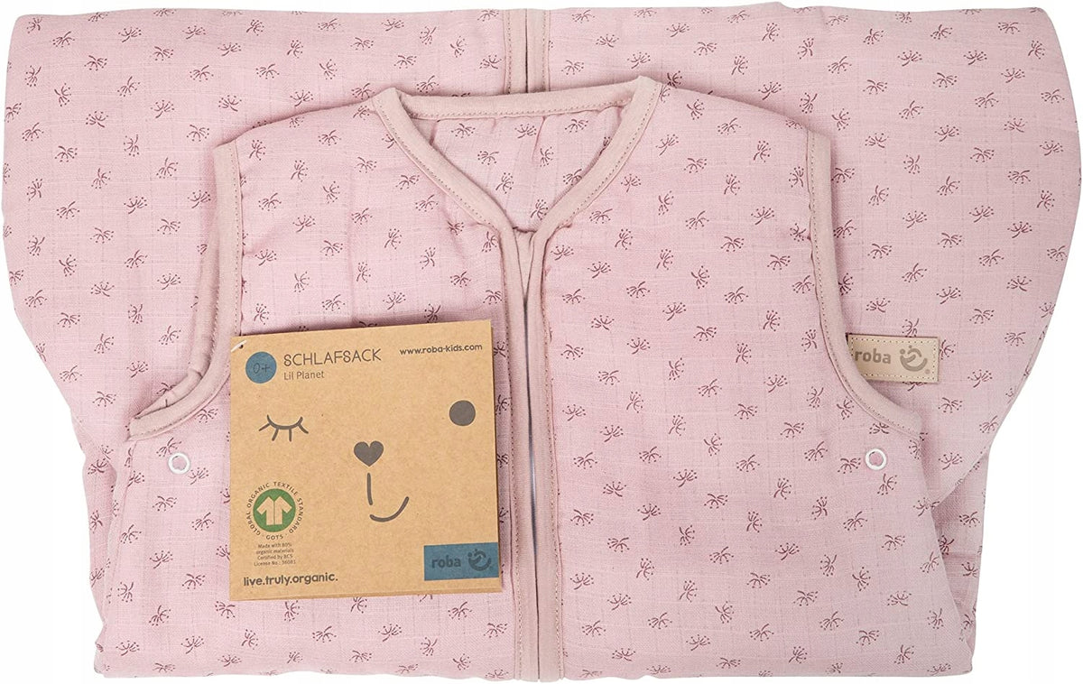 ROBA śpiworek do spania 70cm muślin GOTS różowy, oddychający śpiwór dziecięcy z bawełny organicznej