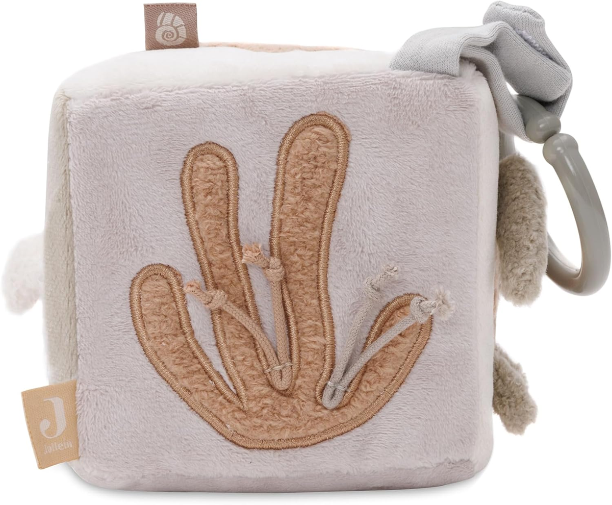 JOLLEIN Cubo de actividades colgante de peluche con sonajero y espejo 11x11 cm