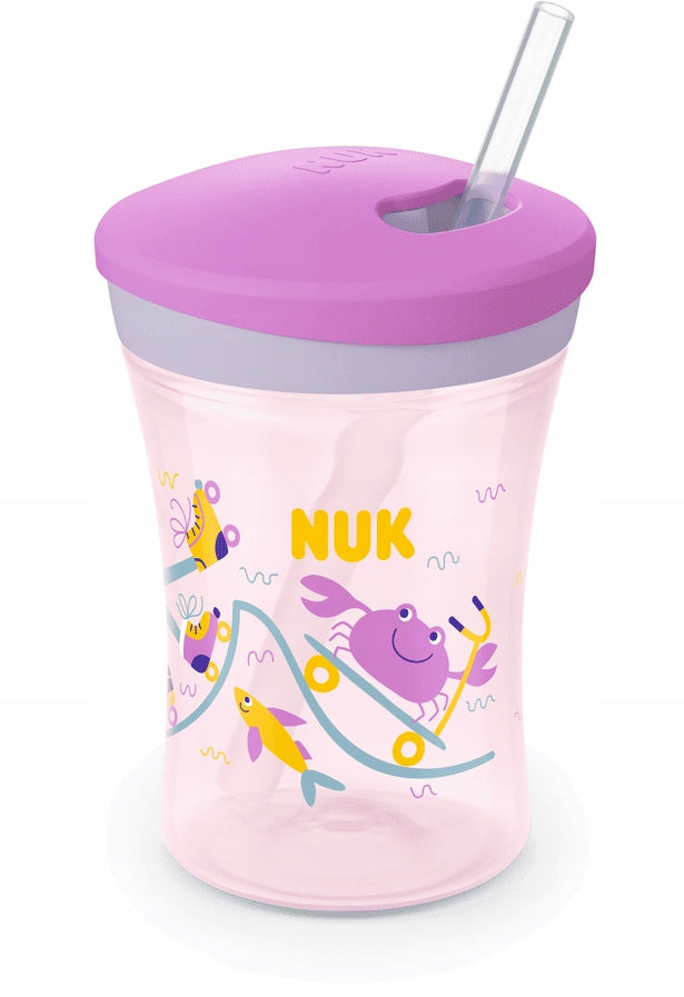 NUK Action Cup KUBEK NIEKAPEK 230 ml 12 m+ różowy kubek niekapek ze słomką dla dziecka