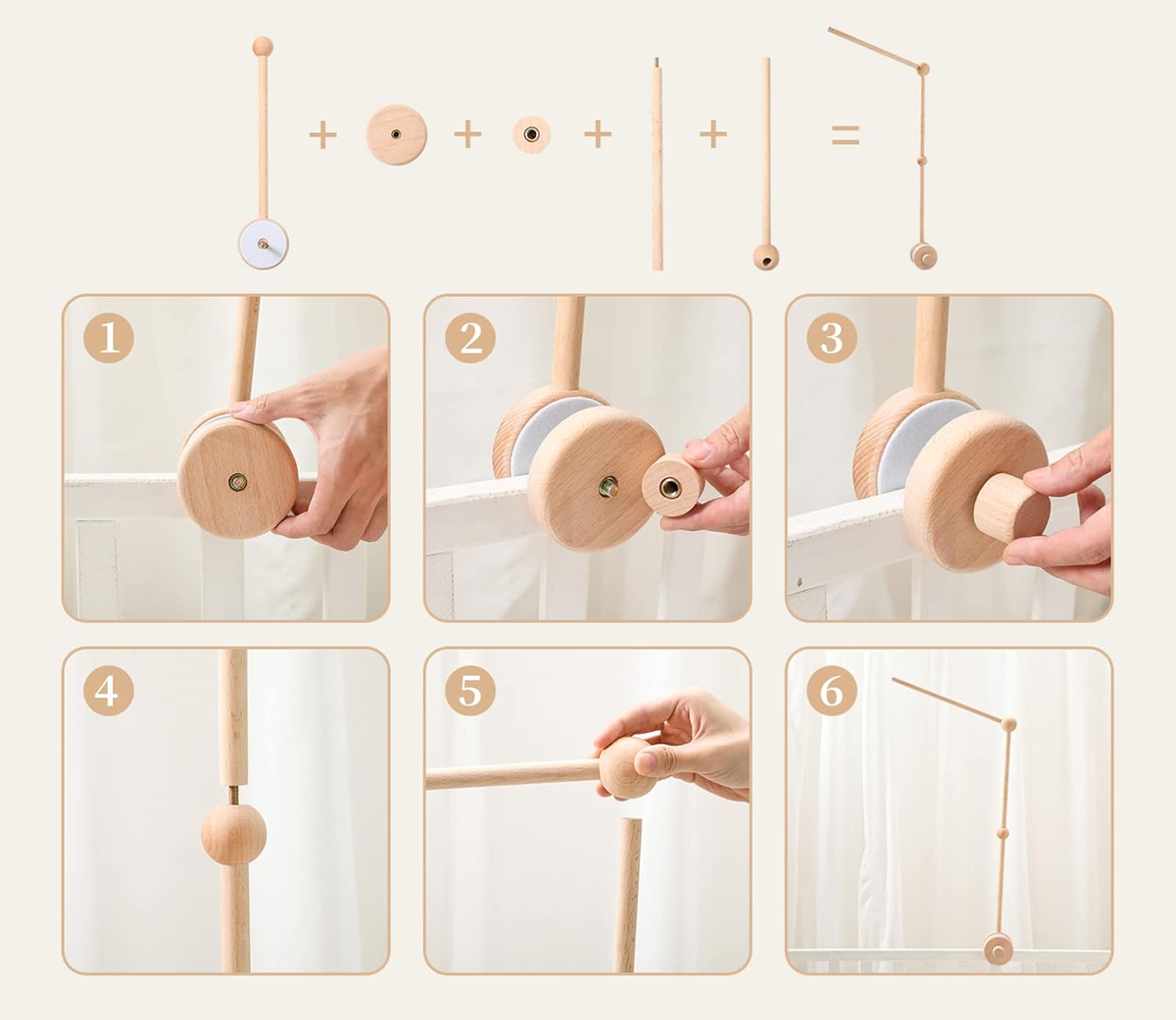 LET'S MAKE soporte giratorio de madera para móvil de cuna