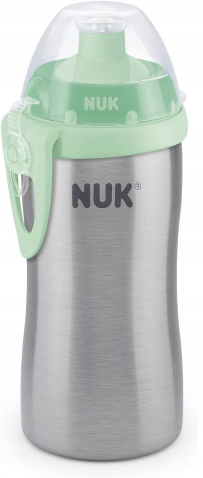 NUK Junior Cup BUTELKA STAL NIERDZEWNA ustnik push-pull 215 ml, zielona butelka dziecięca 18 m+