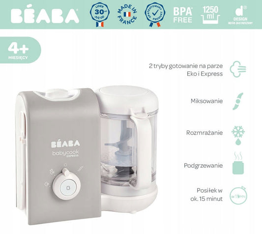 BEABA Babycook Express 4 en 1 vaporera, batidora, descongelador y calientabiberones