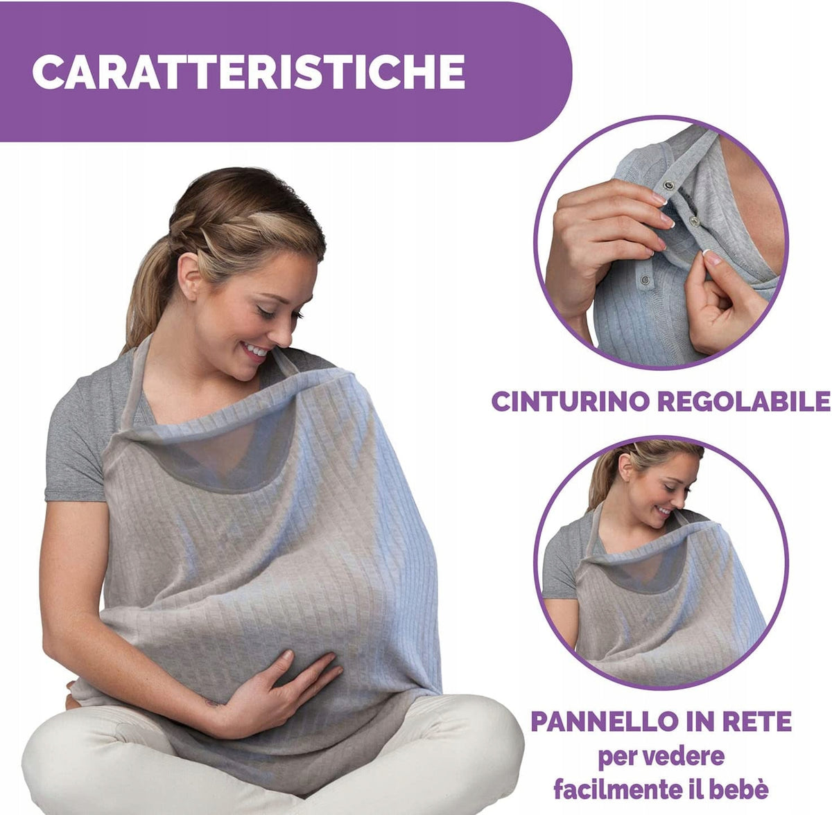 CHICCO Boppy Infinity szal i dyskretna osłona do karmienia 2w1, szary, z regulowanym paskiem i siateczką