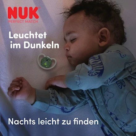 NUK Perfect Match Air Night smoczki uspokajające 0-6m x2 ŚWIECĄCE, świecący smoczek NUK dla niemowlęcia