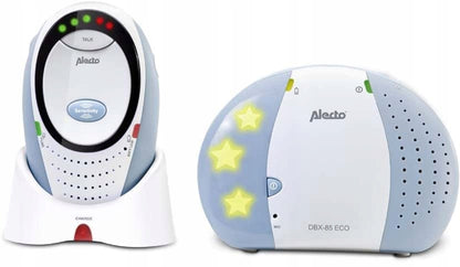 ALECTO DBX-85 Eco niania elektroniczna DECT, niebiesko-biała z bazą ładującą i monitorem dla dziecka