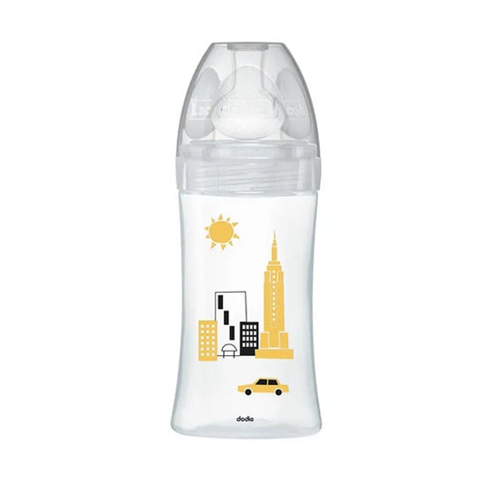 DODIE Sensation+ NUEVA YORK biberón de vidrio 270 ml 0-6 m tetina 2 flujo medio