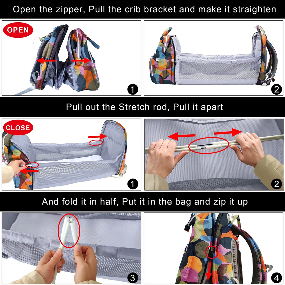 Mochila para carrito con accesorios y cuna de viaje para bebés