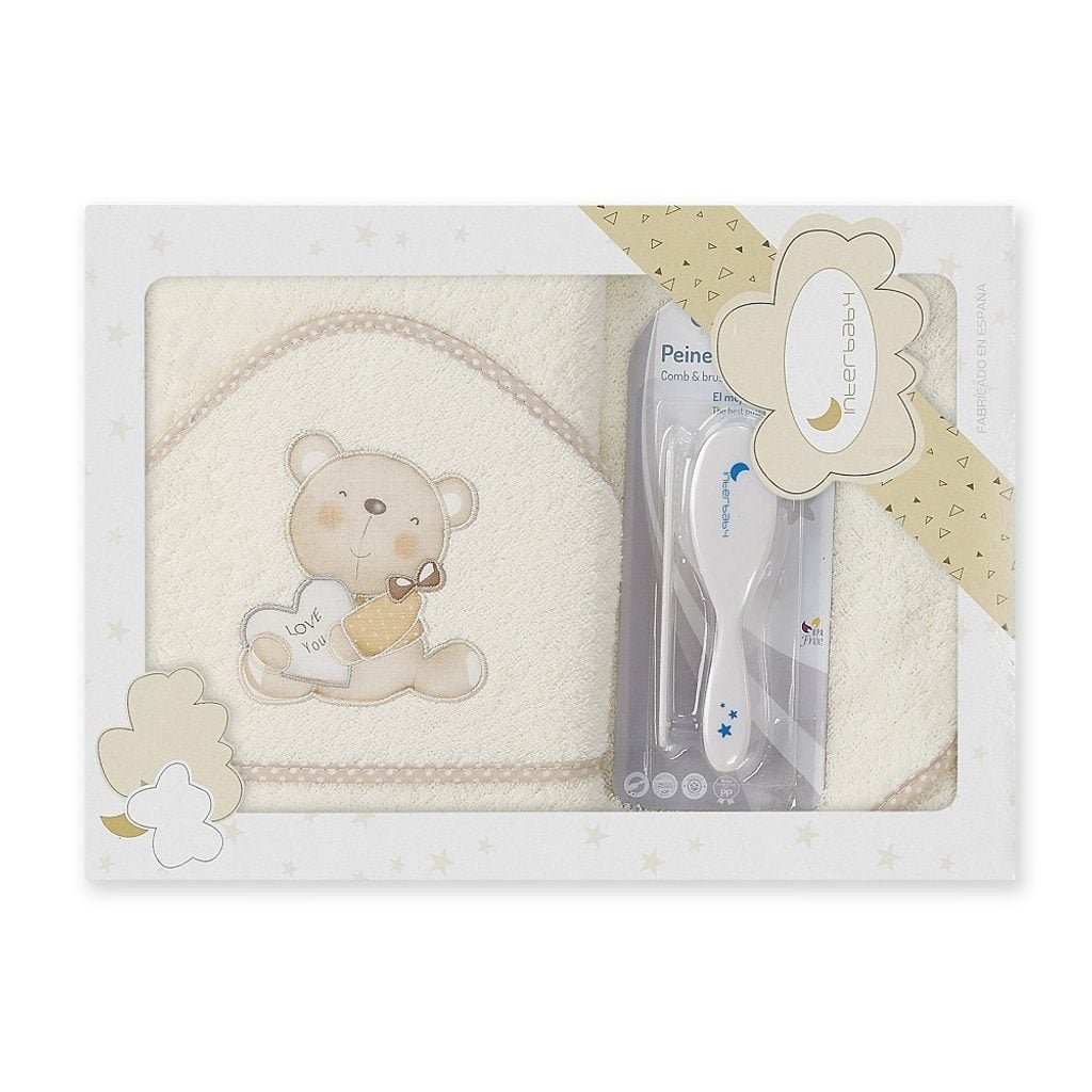 Interbaby Love You toalla con capucha color crema 100x100 cm