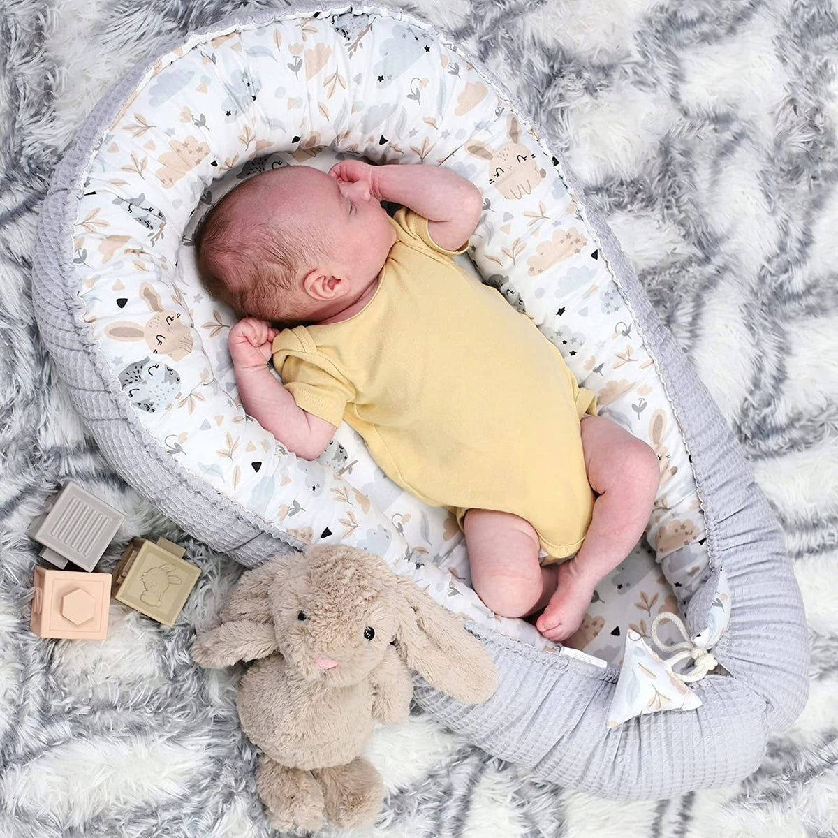TOTSY BABY kokon niemowlęcy gniazdo 90 x 50, miękki dwustronny kokon dla niemowląt z oddychającej bawełny