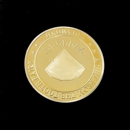 BRADOC Hada de los Dientes moneda metálica dorada para debajo de la almohada 4 cm DIAMANTE