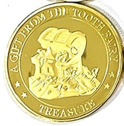 BRADOC Hada de los Dientes moneda metálica dorada para poner bajo la almohada 4 cm TESORO