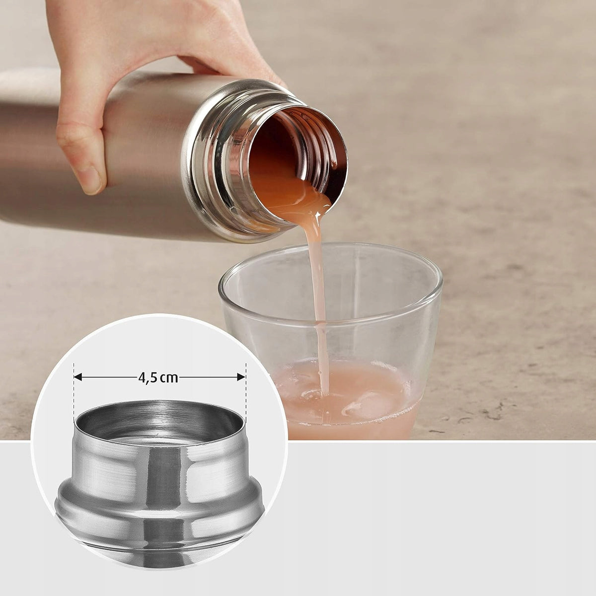 REER Pure termos ze stali nierdzewnej 700 ml, srebrny termos z szerokim otworem 4,5 cm do napojów