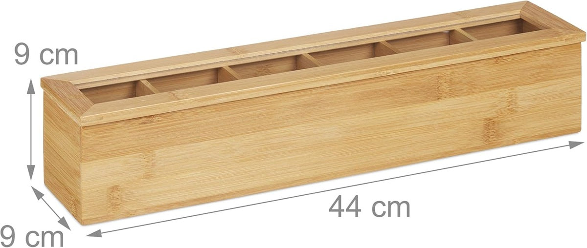 RELAXDAYS caja de té de bambú con 6 compartimentos y 72 bolsitas, 9x9x44cm