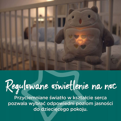 TOMMEE TIPPEE Sowa Ollie PRZYTULANKA lampka dźwięk z regulowanym nocnym światłem w kształcie serca