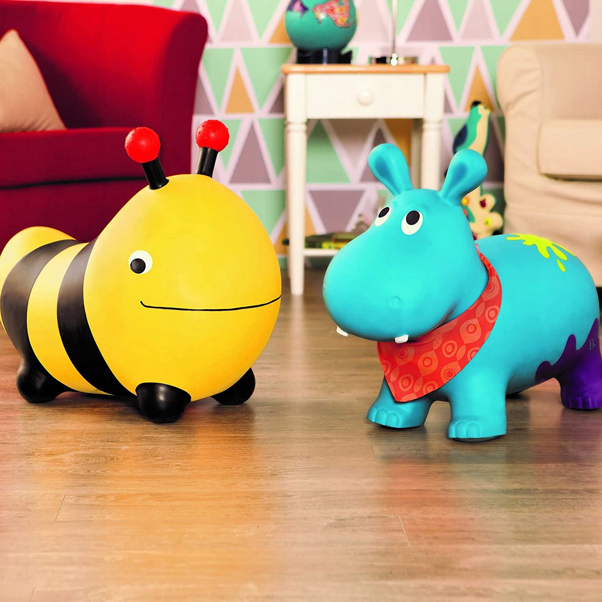 B.TOYS pszczoła GUMOWY SKOCZEK 64 cm + pompka, żółto-czarny skoczek dla dzieci