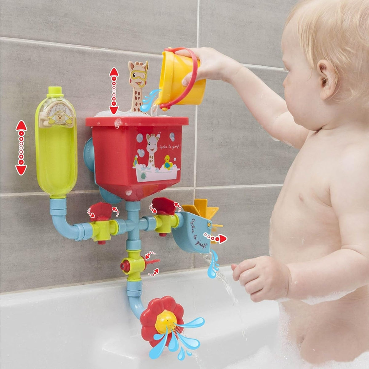 SOPHIE LA GIRAFE juguetes de baño con ventosas, tubos, molino y regadera